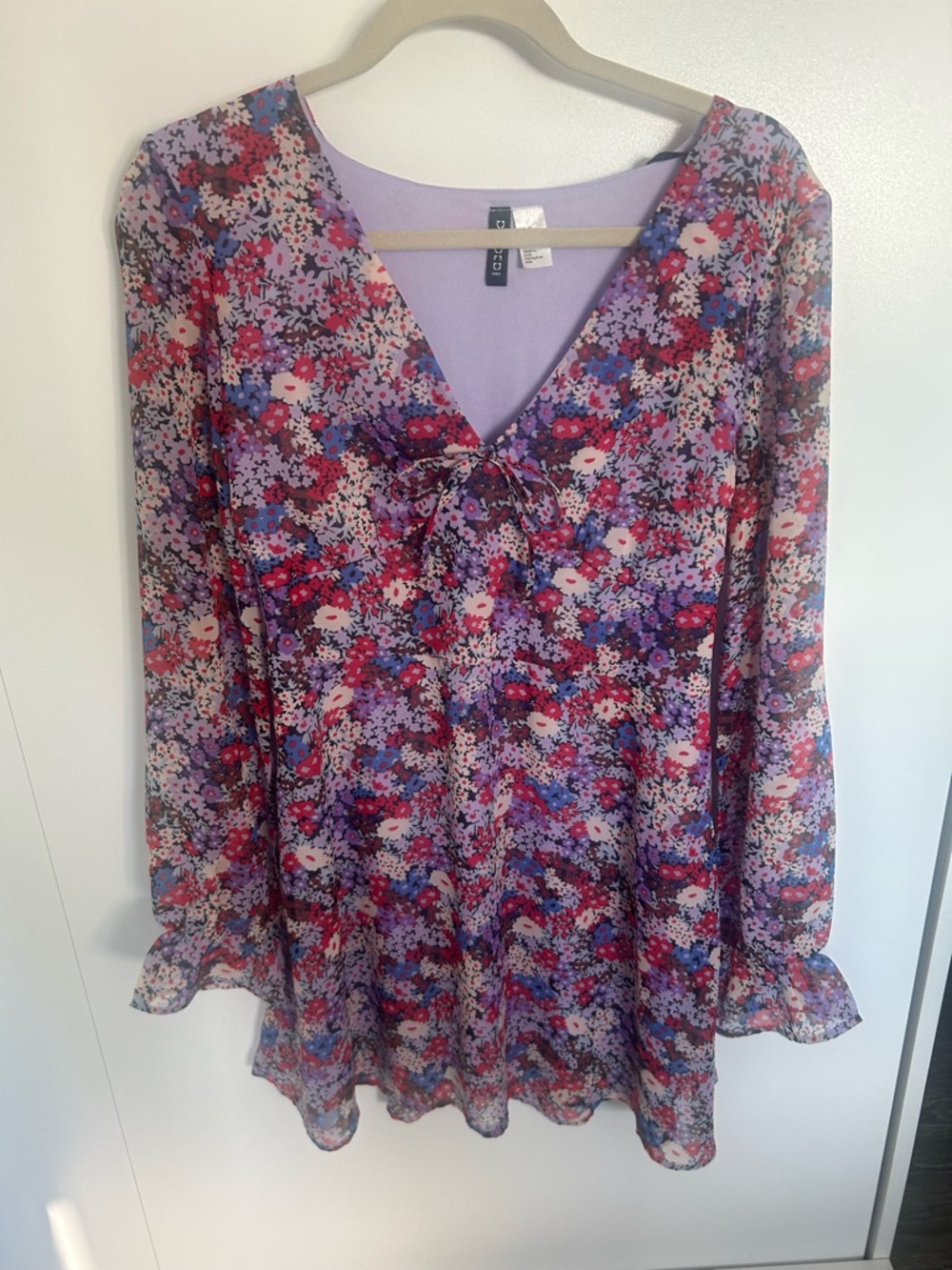 Divided Purple Multi Floral V-Neck Long Sleeve Dress